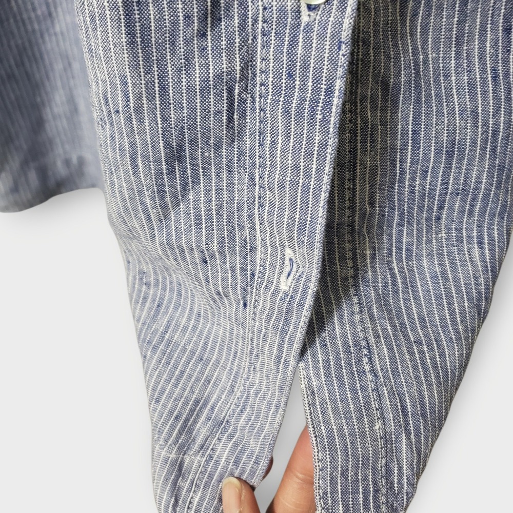 Malvin I Love Linen Blue White Striped Shirt Dress Womens Size M US 8 Pockets - Picture 4 of 13